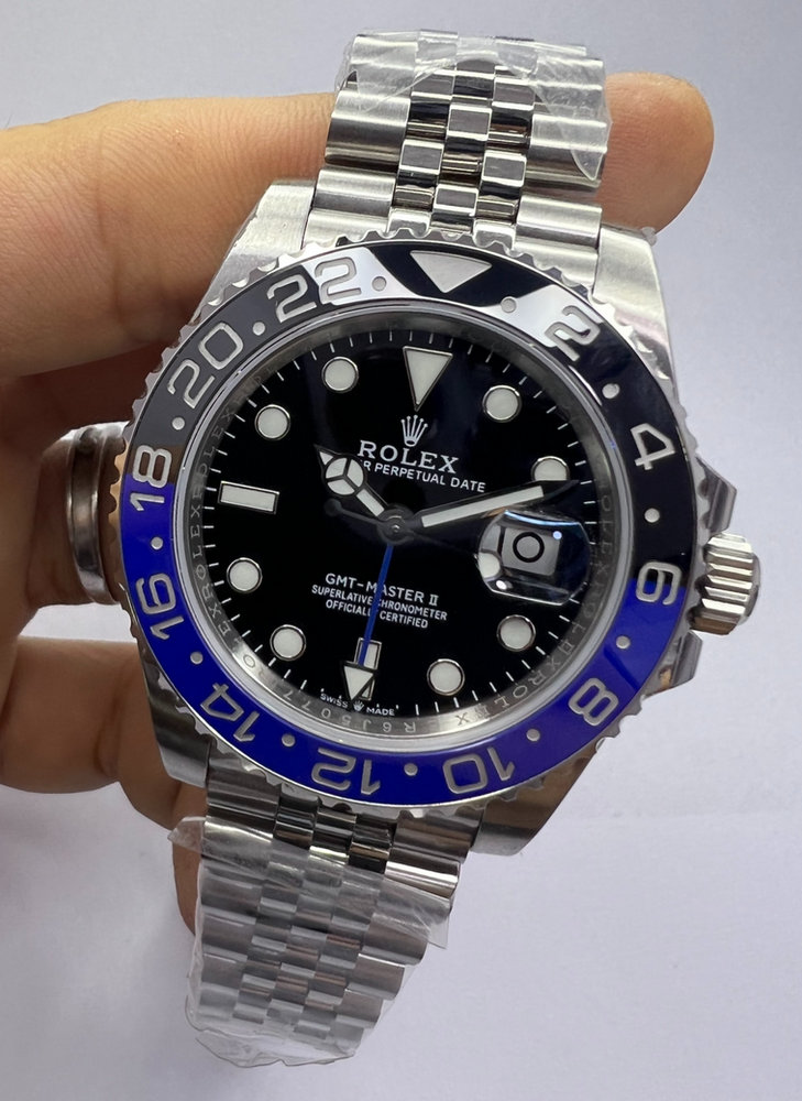 Rolex GMT-Master ll 40mm, Batman, Aço, Pulseira Jubilee - CLONE