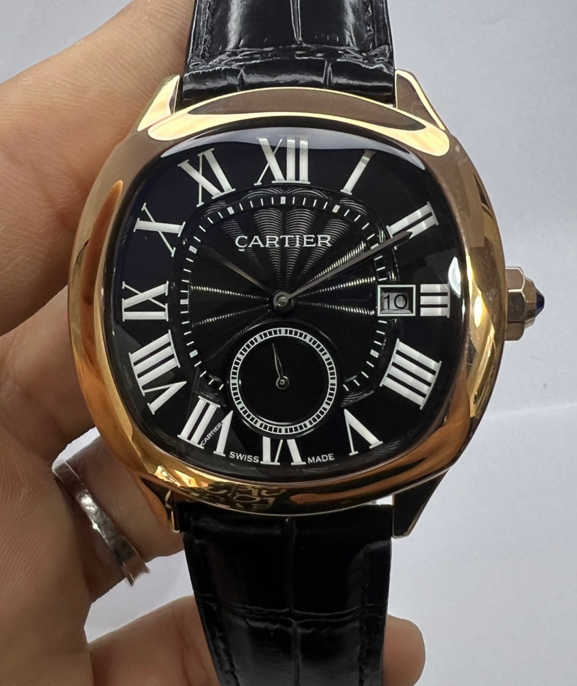 Cartier Drive 41mm Rose - Mostrador Preto - Pulseira Couro