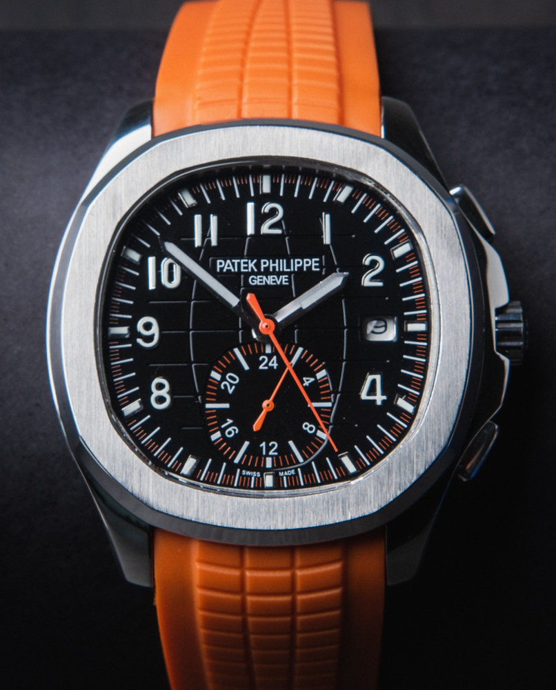 Patek Philippe Aquanaut 42mm Aço Mostrador Preto Pulseira Borracha